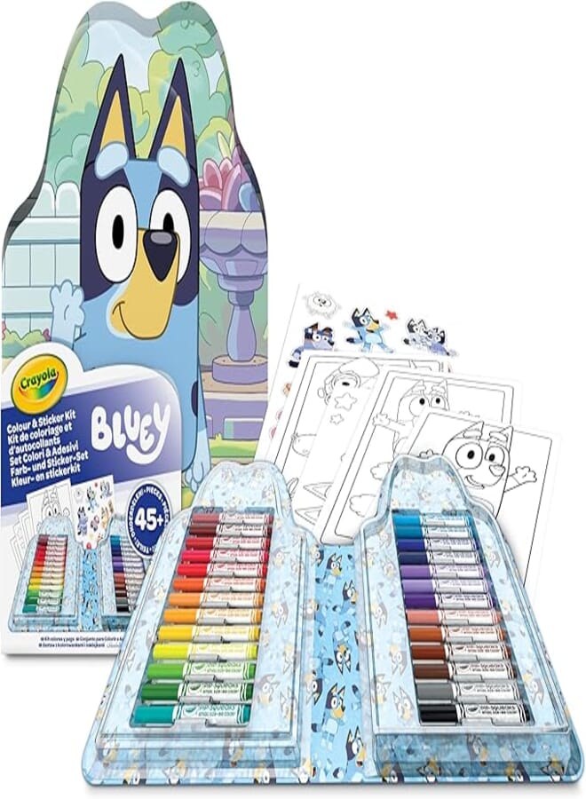 CRAYOLA - Case with Colours & Stickers Bluey, Felt Pen Set, Colouring Pages, Stickers, 45 Pieces, Creative Gift for Children from 5 Years, 04-0784